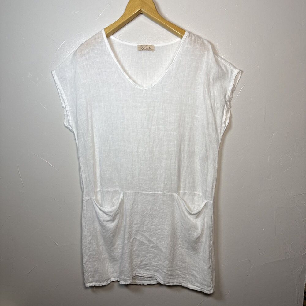 Sofia Linen Tunic Top Swim Cover White Size Small? Made in Italy Summer